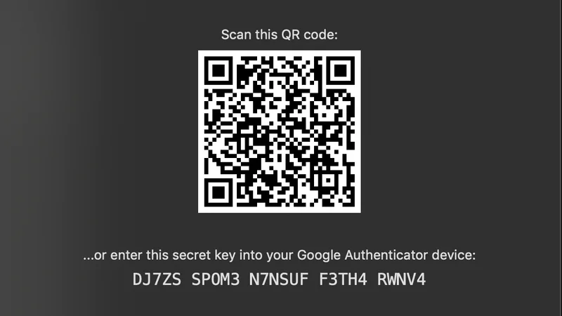 Google Authenticator QR Code Setup and Backup Key Management